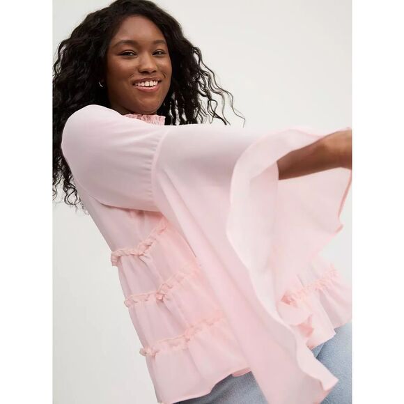 Torrid Blouse Chiffon Mock Neck Top Ruffle Tiered Sheer Long Sleeve Flowy 3 3x - Picture 14 of 14
